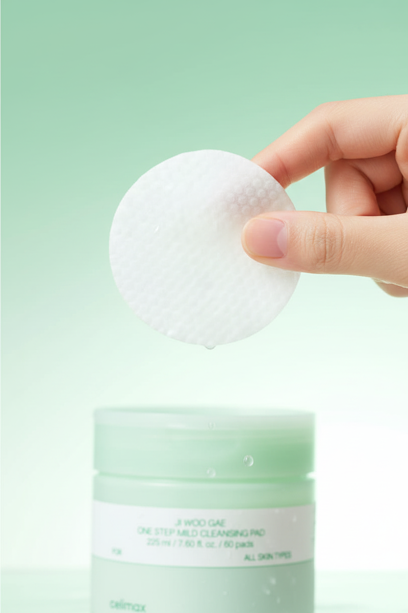 Hand holding cleansing pad
